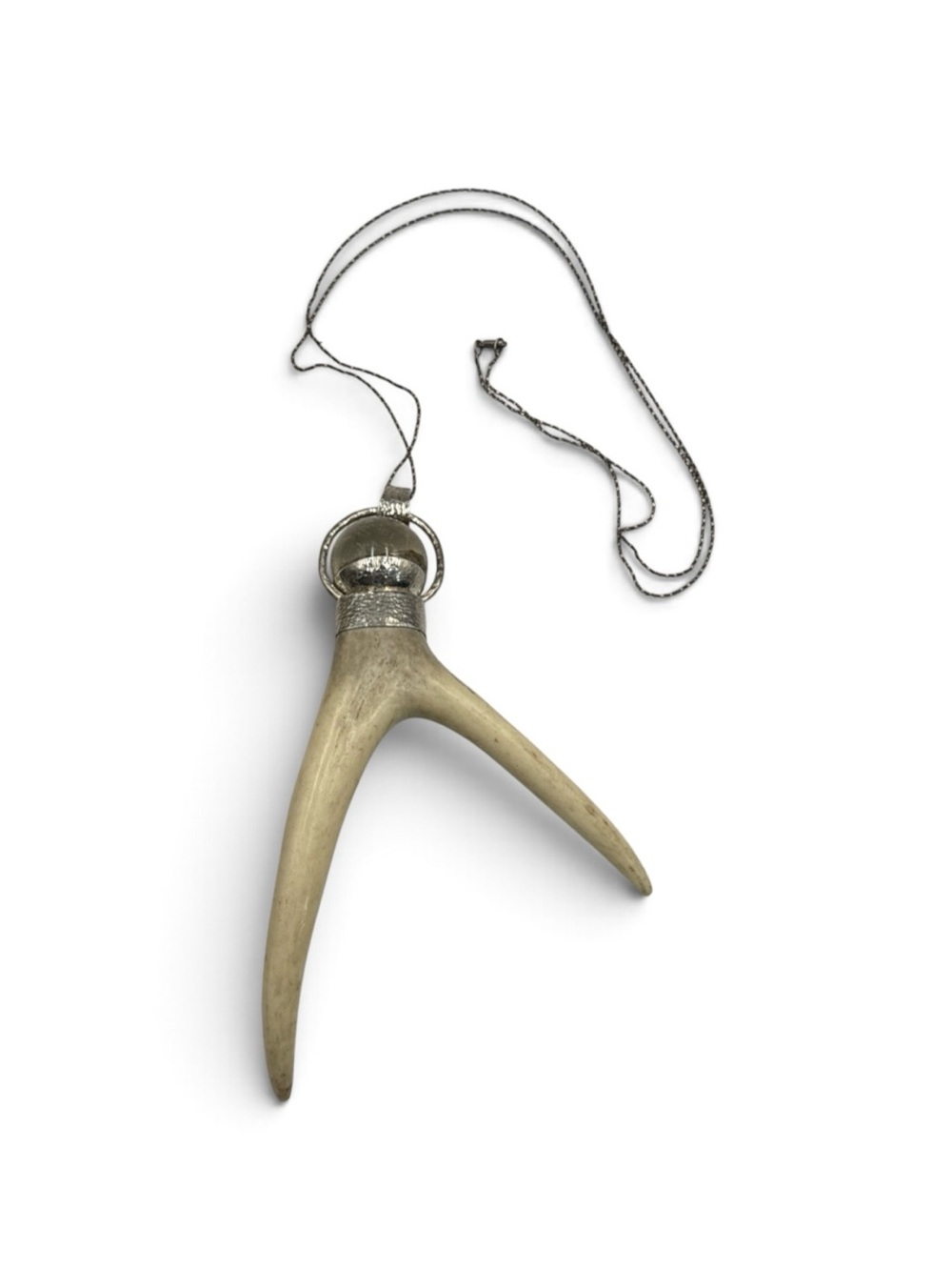 Vintage Artisan Sterling Silver Pool of Light Quartz Antler Necklace 29.5”